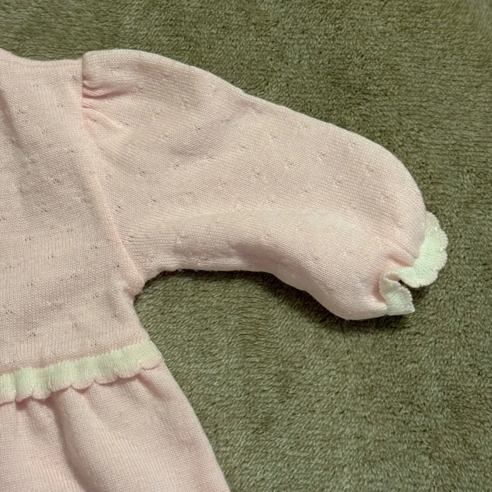 Vintage Bebe Glynne Percy Pink Knit Bear Romper Sleeper Kids 6-9 Months